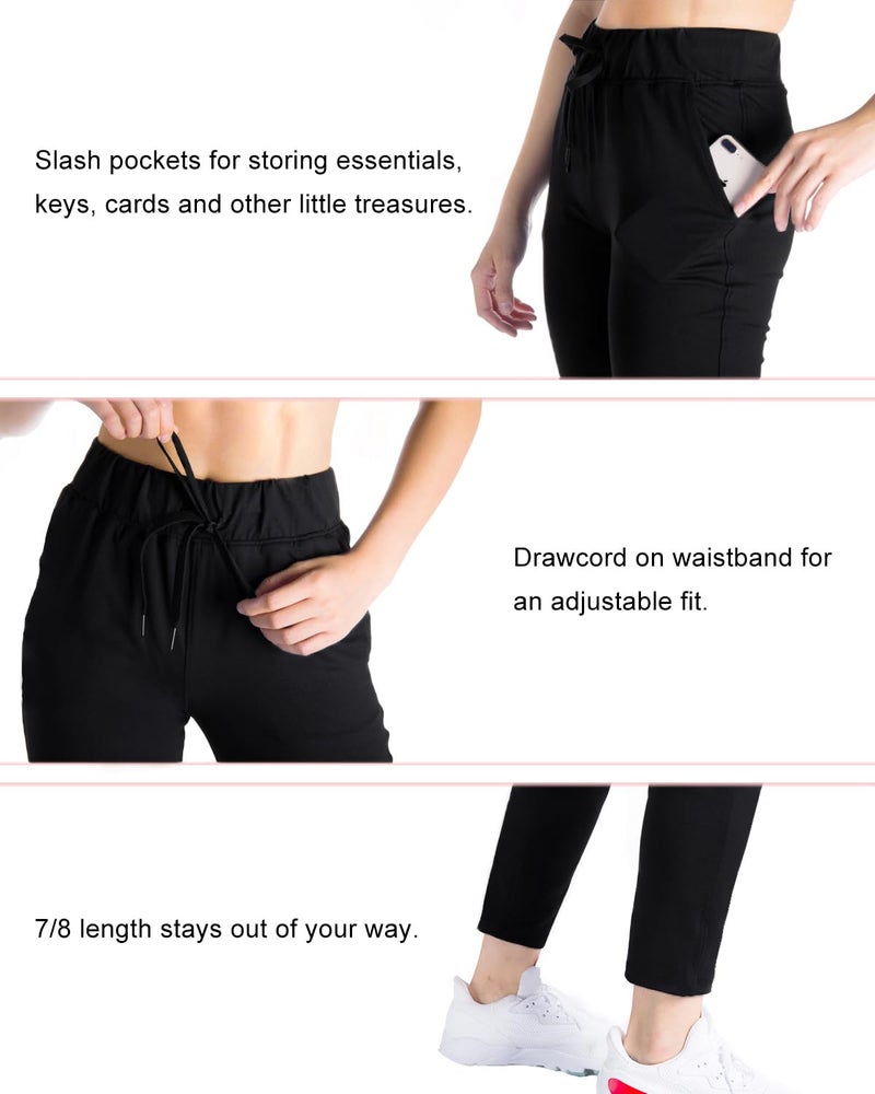 Yogipace Women's 7/8 On The Go Pants, Drawstring Casual Lounge Joggers, Everyday Travel Pants,Black,27",Size M - Image 3